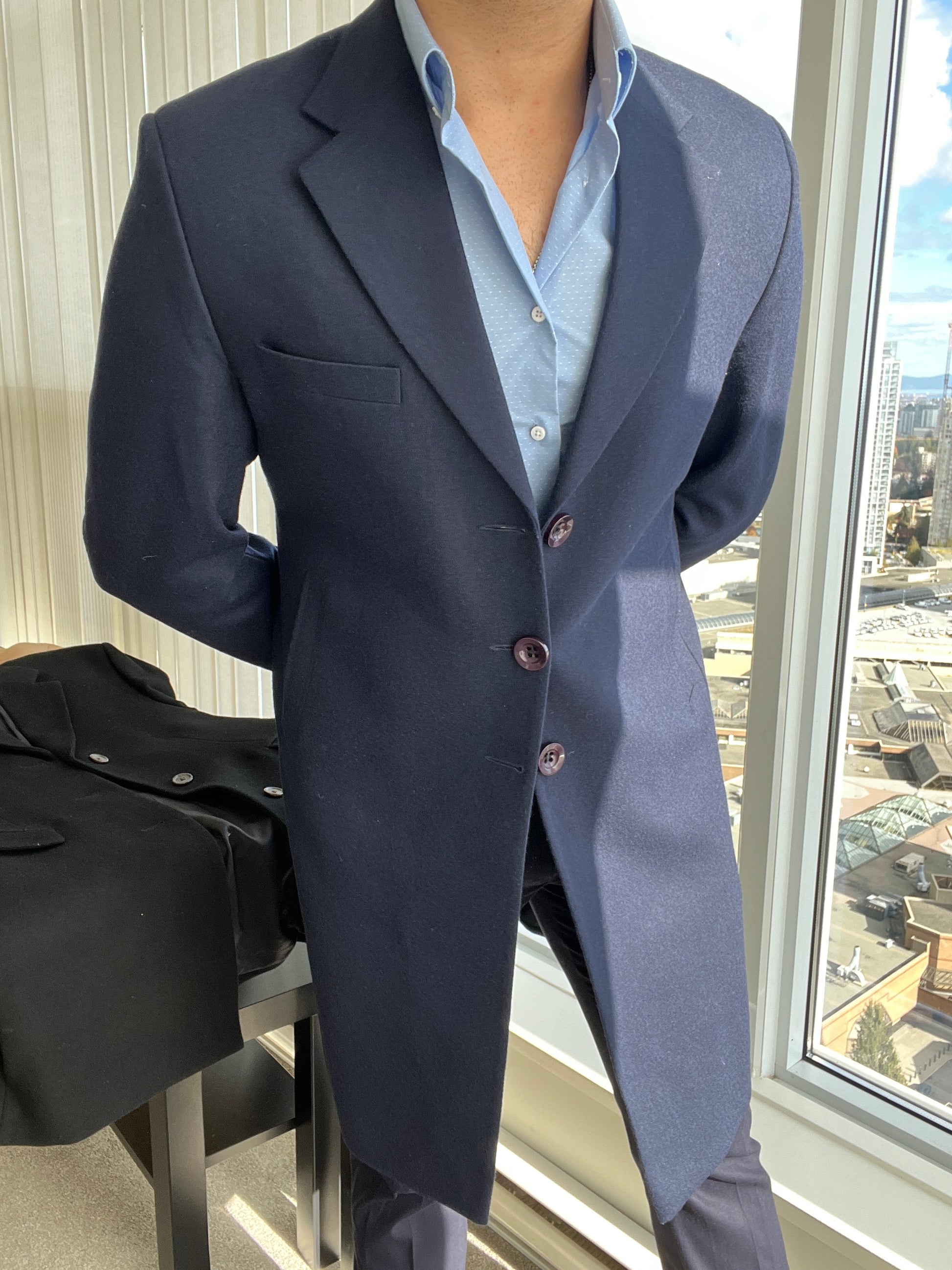 Navy 3-BUTTON OVERCOAT