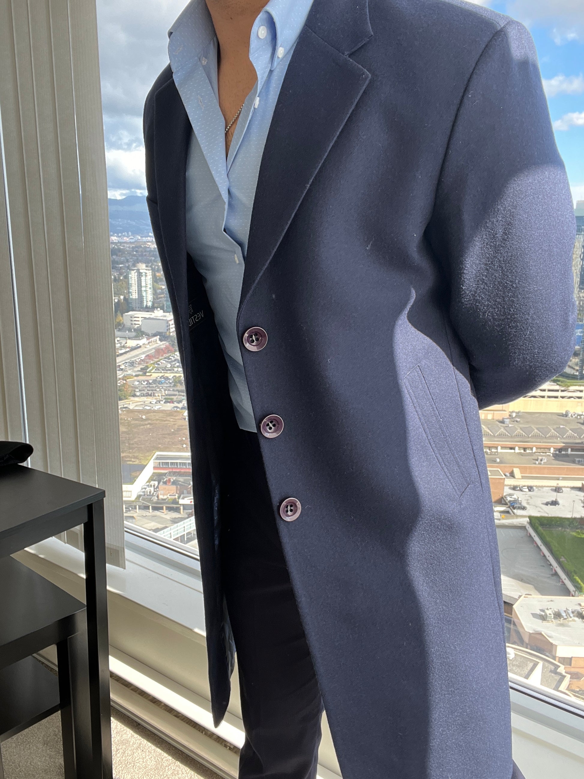 Navy 3-BUTTON OVERCOAT