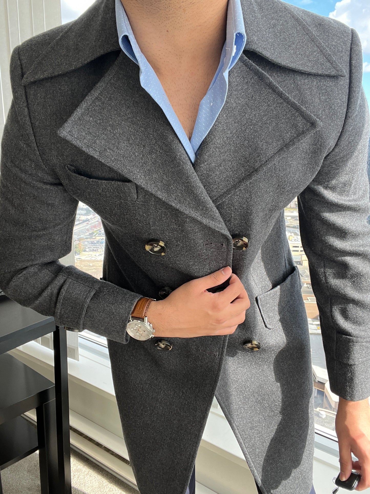 Gray Double-Breasted Overcoat