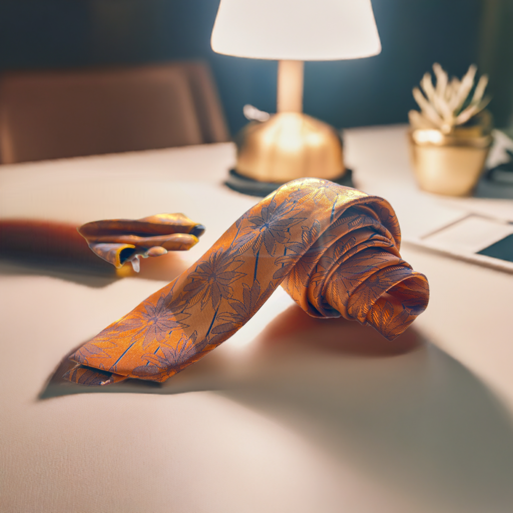 Rusty Orange Tie Set with matching Cufflinks